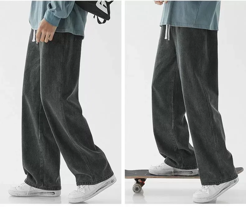 بنطلون جينز رجالي كاجوال واسع الساق بلون أزرق فاتح بتصميم عتيق على الطراز الأمريكي، بنطلون دينيم فضفاض بقصة مستقيمة للمراهقين بنطلون جينز رجالي كاجوال واسع الساق بلون أزرق فاتح بتصميم عتيق على الطراز الأمريكي، بنطلون دينيم فضفاض بقصة مستقيمة للمراهقين