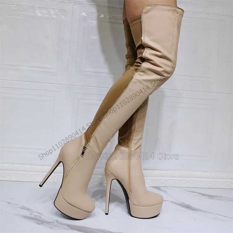 

Mixed Color Zipper Decor Round Toe Platform Boots Side Zipper Women Shoes Thin High Heels Novel Fashion 2023 Zapatos Para Mujere