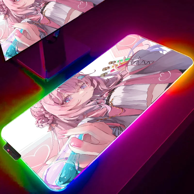 

Nakiri Ayame Anime Large RGB Gaming Mouse Pad Light Modes Touch Control Extended Soft Computer Keyboard Mat Non-Slip Rubber Base