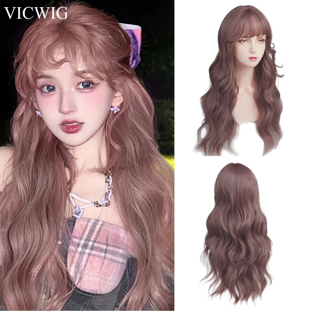 

VICWIG Purple Long Synthetic Ombre Wig Wavy Curly Lolita Cosplay Women Hair Wig Heat Resistant for Daily Party