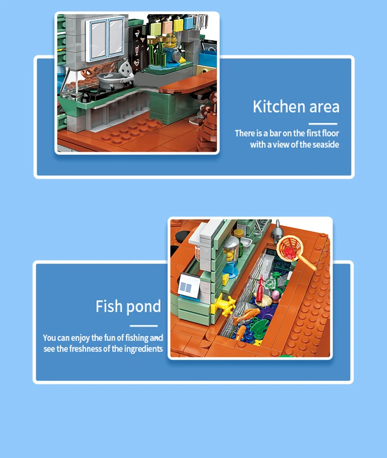 2096PCS Harbor Restaurant Building Blocks Seaside Street View House Construction MOC Bricks Toys Children's Christmas Gifts 2096PCS Harbor Restaurant Building Blocks Seaside Street View House Construction MOC Bricks Toys Children's Christmas Gifts