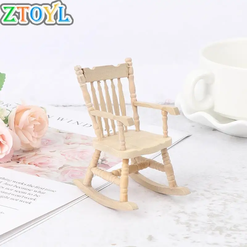 

1/12 Wooden Mini Dollhouse Rocking Chair Model Toy DIY Scenery Accessory For Dolls House Accessories Decor