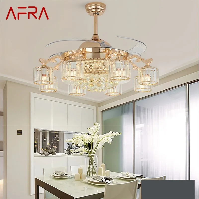 AFRA Ceiling Fan Lights Luxury Crystal Lamp Remote Control Without Blade Modern Gold For Home Dining Room
AFRA Ceiling Fan Lights Luxury Crystal Lamp Remote Control Without Blade Modern Gold For Home Dining Room