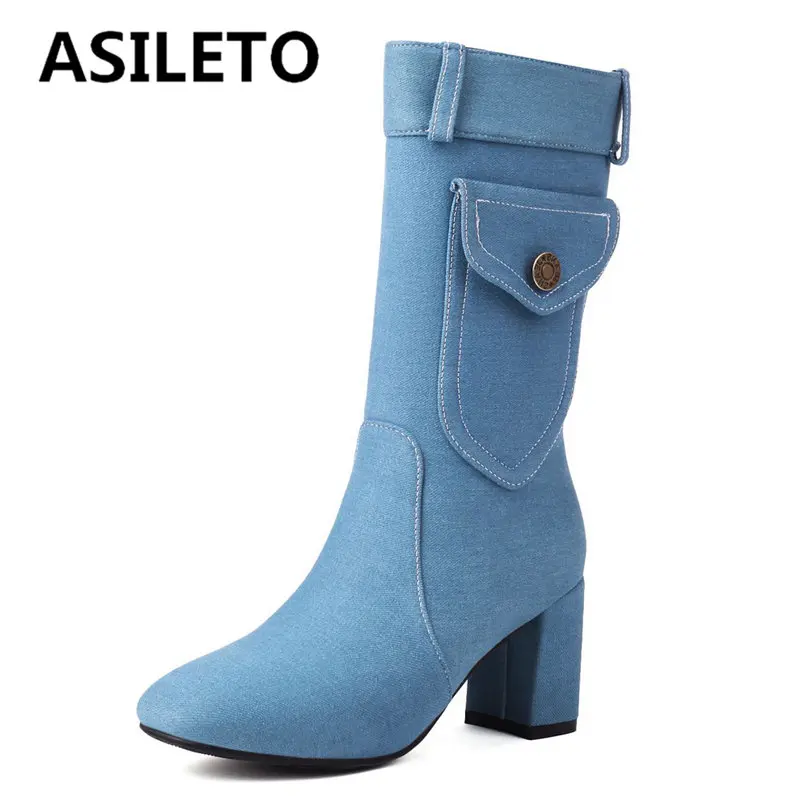 ASILETO Brand Denim Women Boots Poined Toe Block Heels 6cm Zipper Plus Size 42 43 Fashion Casual Female Shoes Mid Calf Booty
ASILETO Brand Denim Women Boots Poined Toe Block Heels 6cm Zipper Plus Size 42 43 Fashion Casual Female Shoes Mid Calf Booty