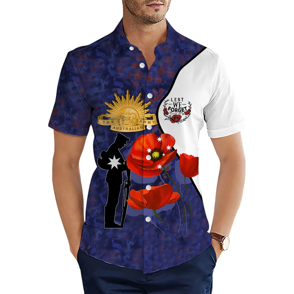 

HX Fashion Men's Shirts Anzac Day Camo Floral Splicing 3D Printed Casual Shirt Summer Shirts for Men Clothing Dropshipping