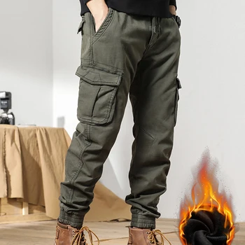 Calça Jogger Feminina Moda 2023: Elegância e Conforto 8 2022 New Multi-Pockets Winter Cargo Pants Men Fleece Liner Thick Warm Slim Fit Joggers Streetwear Casual Cotton Thermal Trousers