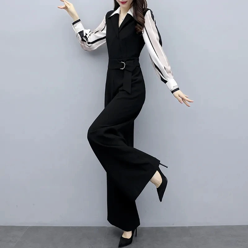 

Spring Summer Women Jumpsuit New Korean Fashion Casual Romper Playsuit Office Ladies Slim Long Sleeve Waist Legs Pants Outfit