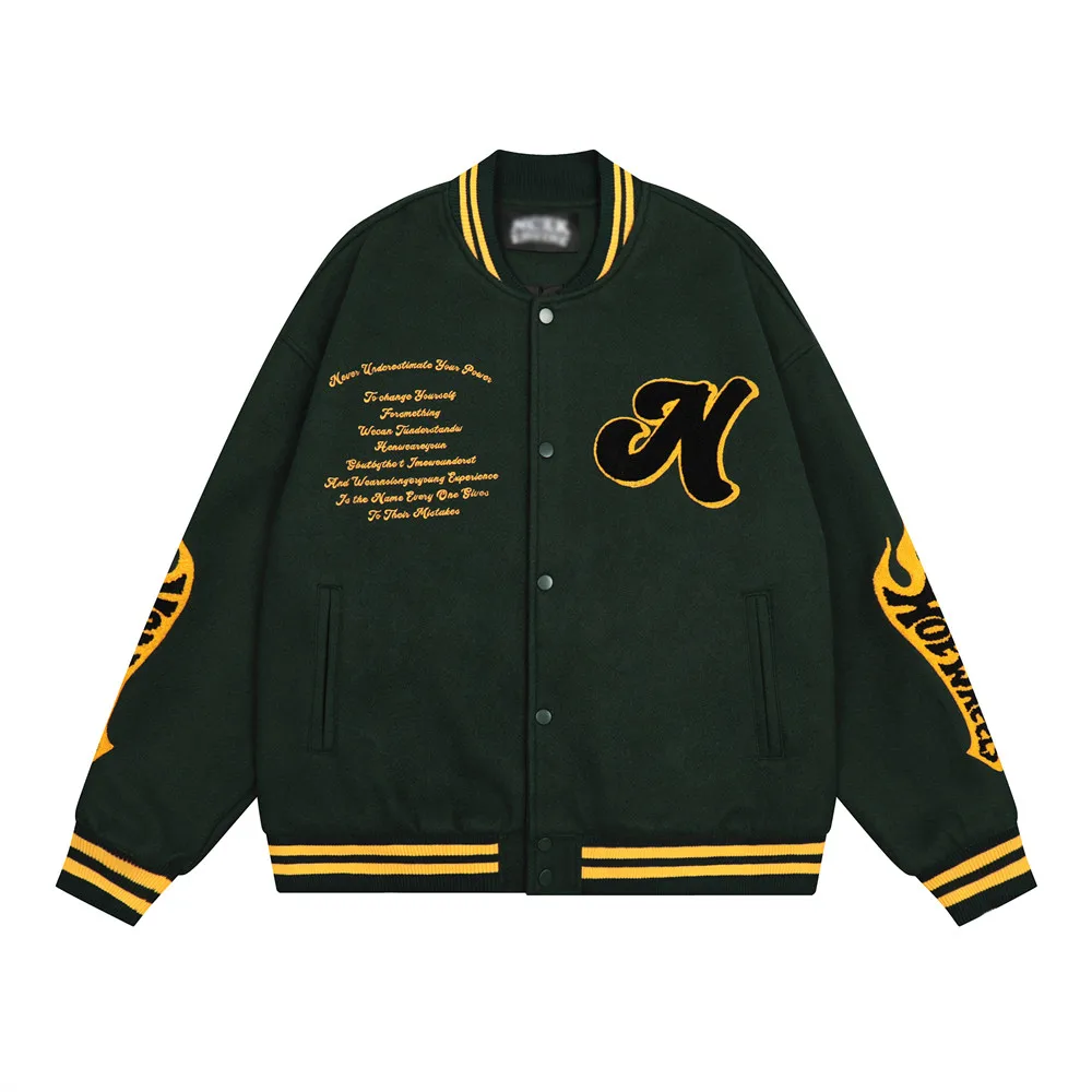 High Street Towel Embroidery Portrait Letter Baseball Jacket Winter Men's Loose Stand Collar Motorcycle Streetwear Black Green
High Street Towel Embroidery Portrait Letter Baseball Jacket Winter Men's Loose Stand Collar Motorcycle Streetwear Black Green