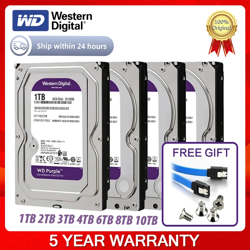 

WD Purple 4TB Surveillance Internal Hard Drive Disk 3.5" 64M Cache SATA III 6Gb/s 1TB 2TB 3TB HDD HD Harddisk for CCTV DVR NVR