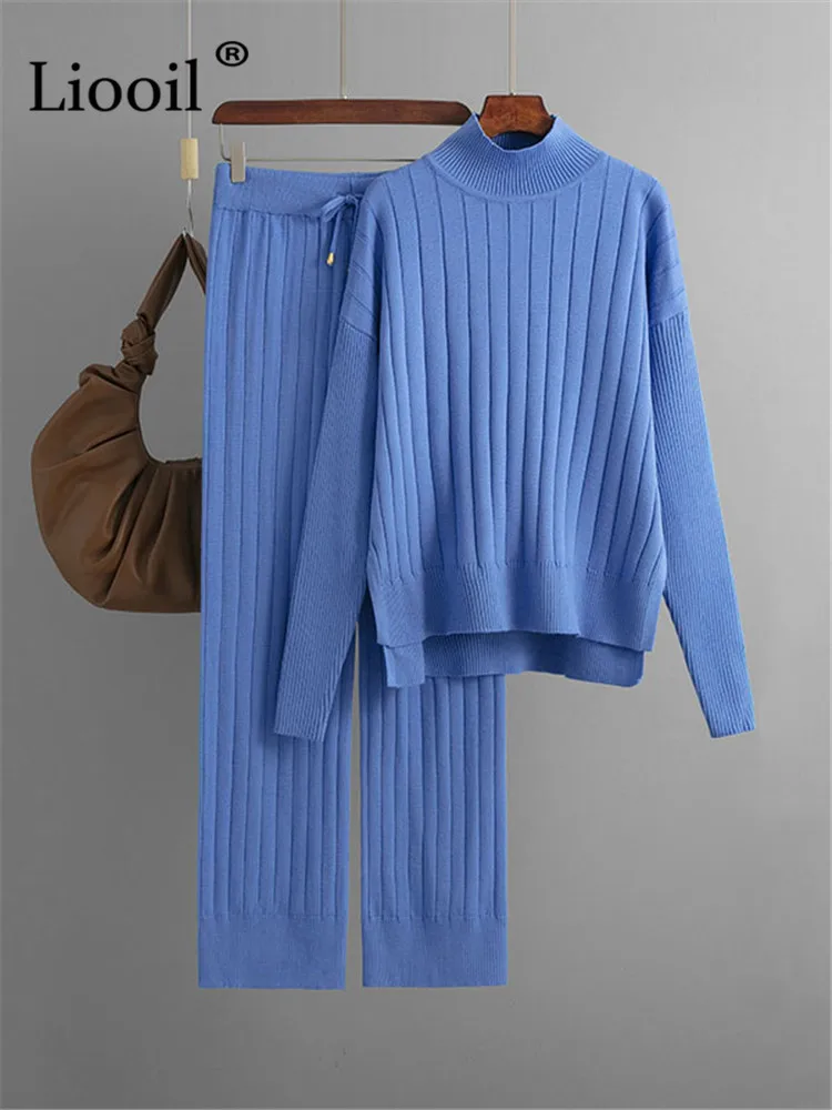 Liooil Women Turtleneck 2 Piece Knit Ribbed Slit Sweater Set Long Sleeve Knitted Tops And Pants High Waist Sweaters Outfits Sets 
Liooil Women Turtleneck 2 Piece Knit Ribbed Slit Sweater Set Long Sleeve Knitted Tops And Pants High Waist Sweaters Outfits Sets