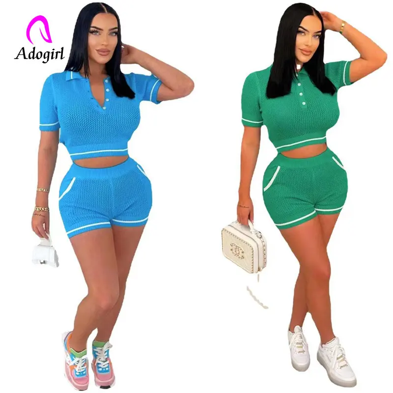 Knitted Color Contrast Two Piece Set Women Summer Tracksuits Buttons Polo-neck Short Sleeve Crop Top and Shorts Casual Suits
Knitted Color Contrast Two Piece Set Women Summer Tracksuits Buttons Polo-neck Short Sleeve Crop Top and Shorts Casual Suits