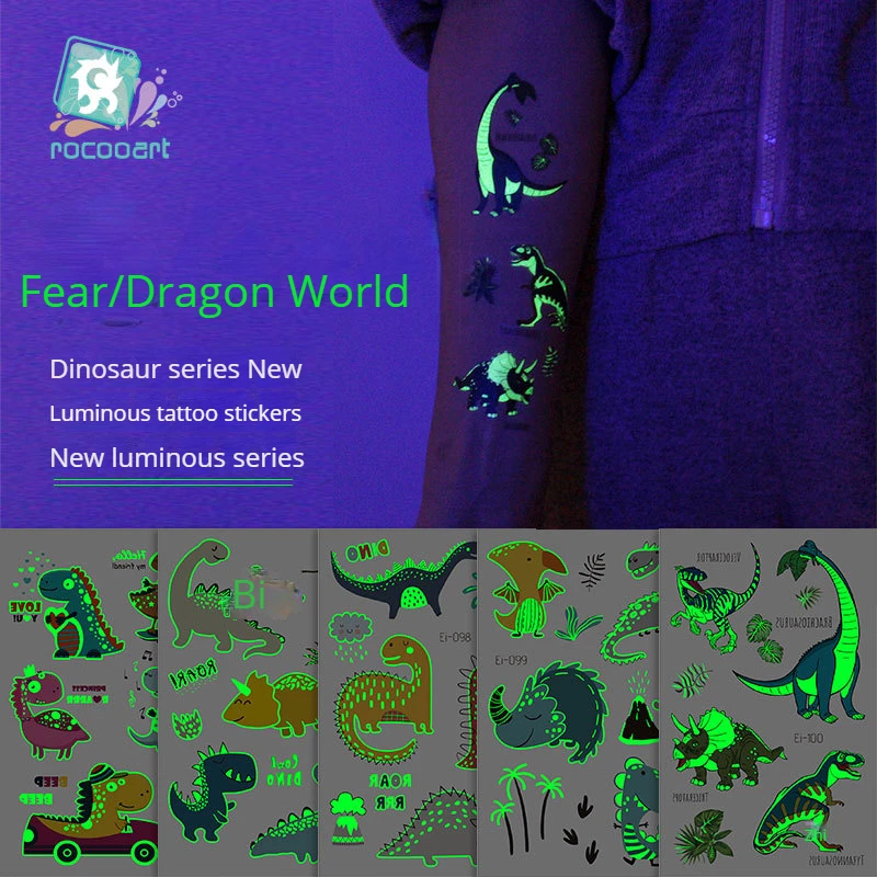 

New Nightlight Dinosaur Tattoo Waterproof Cartoon Fun Shining Temporary Tattoos Sticker size:120 * 75mm