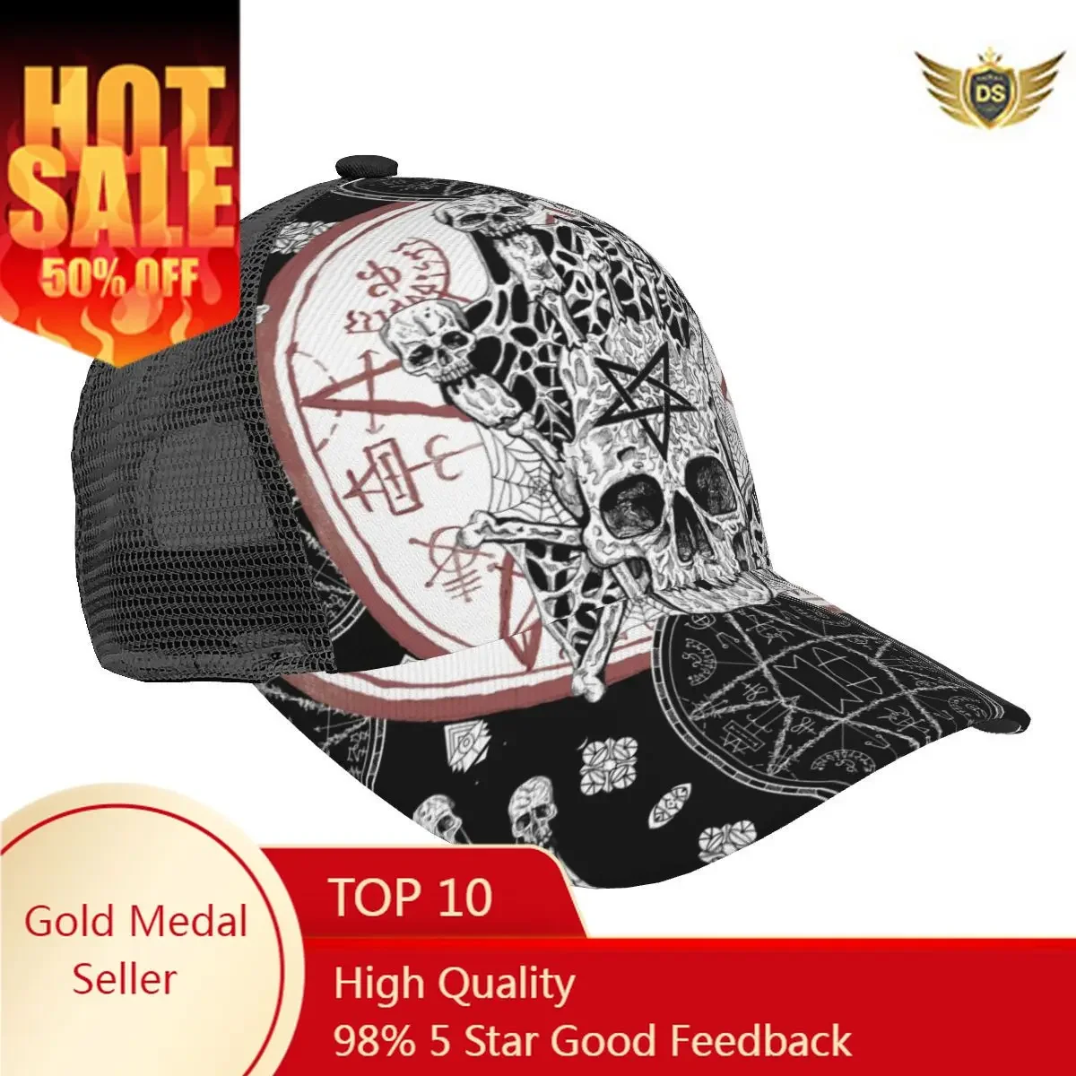 

Mesh Baseball Cap Men Women Evil Skull And Magic Seal With Pentagram Dad Hat Unisex Hip Hop Hat Outdoor Hat Gorras