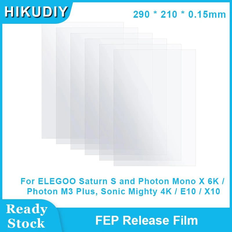 

HIKUDIY 6PCS 290 * 210 * 0.15mm FEP Release Film for ELEGOO Saturn S and Photon Mono X 6K, M3 Plus LCD Resin 3D Printer