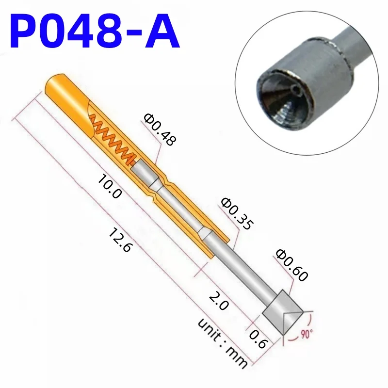 100PCS P048-A Spring Test Probe Test Pin PCB Test Tool 12.6mm Dia 0.48mm Nickel Plating Head Dia 0.6mm Needle Pogo Pin Cup Head
100PCS P048-A Spring Test Probe Test Pin PCB Test Tool 12.6mm Dia 0.48mm Nickel Plating Head Dia 0.6mm Needle Pogo Pin Cup Head
