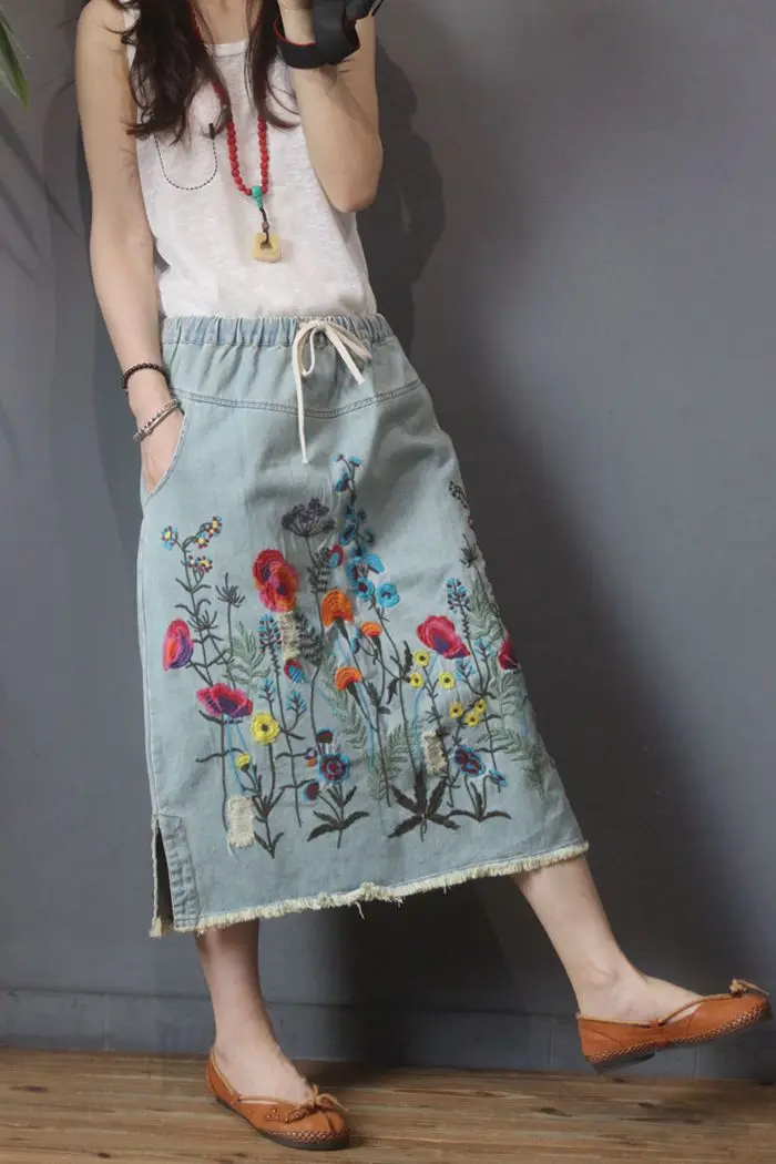 Amax luluE 2024 Fall Womens Luxury Vintage Loose Embroidery Denim Skirts Ladies Casual Floral Streetwear Females Elegant Clothes Amax luluE 2024 Fall Womens Luxury Vintage Loose Embroidery Denim Skirts Ladies Casual Floral Streetwear Females Elegant Clothes