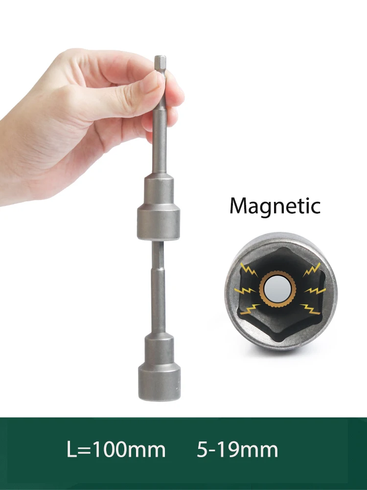 

11/16Pcs 5 To 19mm Magnetic sleeve Hexagonal Shank Hex Nut Socket 1/4" Screw Metric Driver Tool Set Adapter Drill Bit