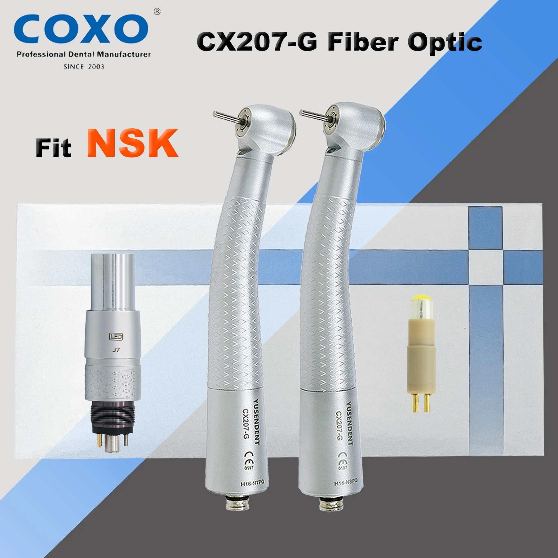 

COXO YUSENDENT Dental Fiber Optic High Speed Handpiece Push Button Air Turbine 6 Holes LED Coupler Coupling Fit NSK