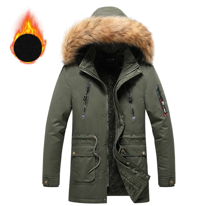 

Зимняя модная новая ветрозащитная Флисовая теплая Толстая куртка, Мужская Верхняя одежда с капюшоном и меховым воротником, Классическая Повседневная парка, одежда