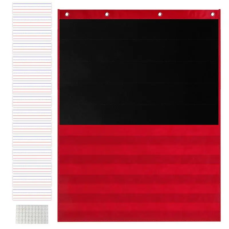 

Sentence Strip Pocket Chart Hanging Black Pocket Chart With 15 Dry Erase Cards And 50 Stickers Red And Black Classroom Pocket