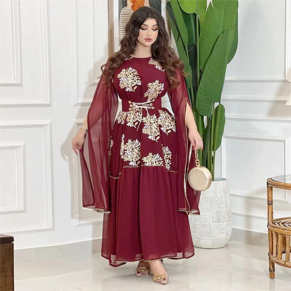 

New Moroccon Eid Party Morocco Mesh Embroidery Abaya Muslim Long Maxi Dress Wedding Gown Dubai Evening Arab Jalabiya Middle East