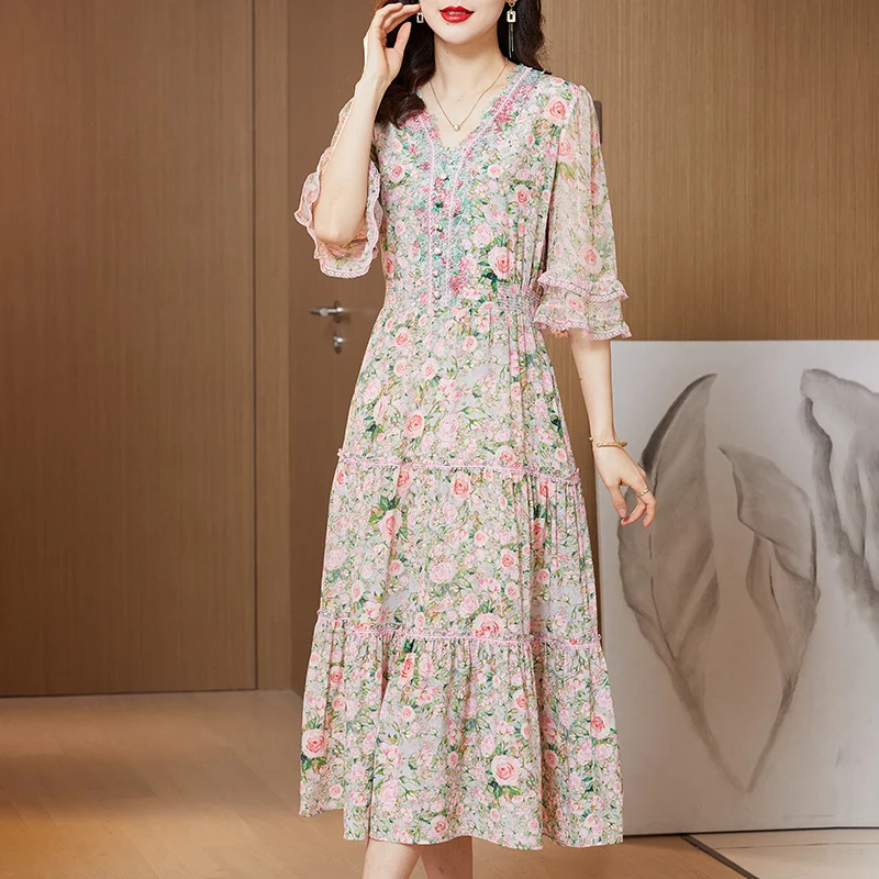 Silk Dress Spring/Summer 2023 New Women's High end Temperament Fragmented Flowers Surprisingly Show Thin Silk Long dress K50
Silk Dress Spring/Summer 2023 New Women's High end Temperament Fragmented Flowers Surprisingly Show Thin Silk Long dress K50