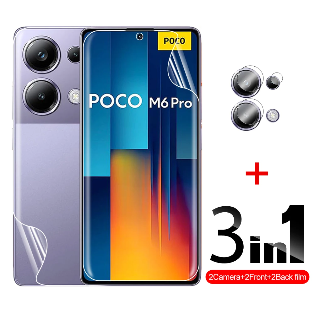 

3in1 Front and back hydrogel film For Xiaomi Poco M6 Pro 4G soft film pocco M 6pro M6pro pokom6pro Camera Lens Film 6.67 inches