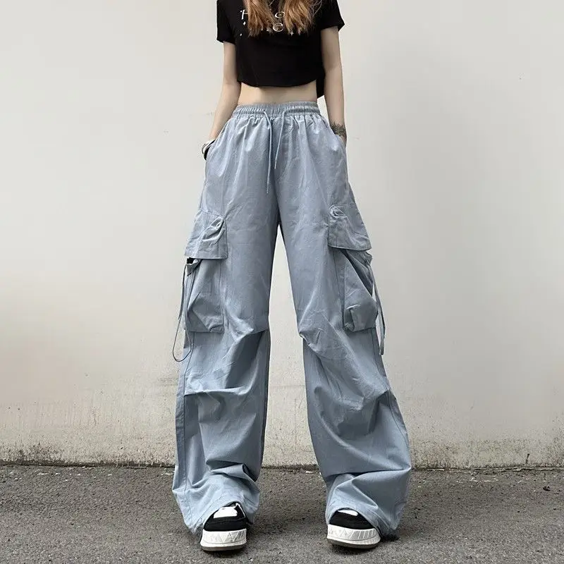

Oversized Women Cargo Pants Hip-hop Streetwear Fashion Spring Summer Pockets Elastic High Waist Casual Sports Casual Trousers