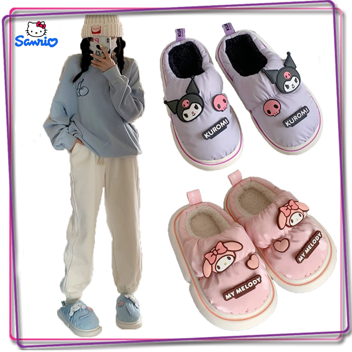 2023 Sanrio Melody Kuromi Japanese Anime Women's Y2K Hello Kitty Waterproof and Anti Slip Cotton Shoes Winter Fashion Home Shoes
2023 Sanrio Melody Kuromi Japanese Anime Women's Y2K Hello Kitty Waterproof and Anti Slip Cotton Shoes Winter Fashion Home Shoes