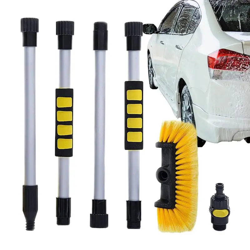 

Car Wash Brush With Long Handle Soft Bristle Cleaning Car Wash Brush Head With Hose Attachment Detachable Pole Car Cleaner Brush