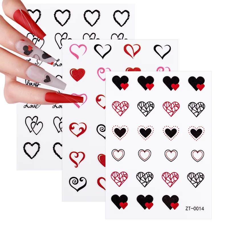 3D stickers press on nails cute heart black red kawaii designs back adhesive foil sliders DIY manicure accesories nail decals
3D stickers press on nails cute heart black red kawaii designs back adhesive foil sliders DIY manicure accesories nail decals