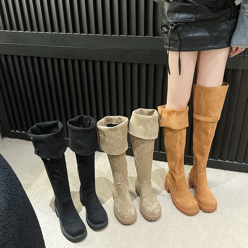 

Boots Women New 2023 Round Toe Clogs Platform Autumn Shoes Zipper Winter Footwear Sexy Thigh High Heels High Sexy Stiletto Over-