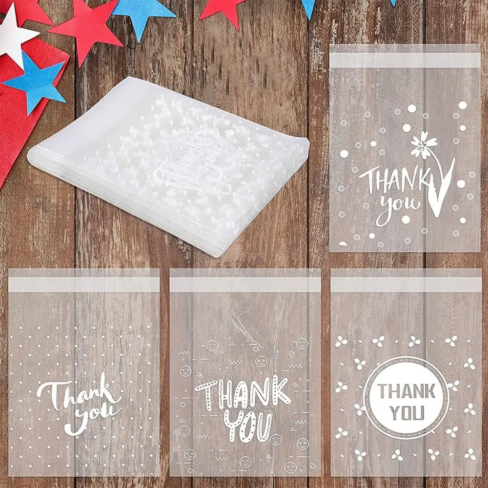 

200Pcs Thank You Clear Bags, Self-Adhesive Candy Cookie Bakery Bags, 4x4 Inches Transparent Sweets Biscuit Dessert Bag