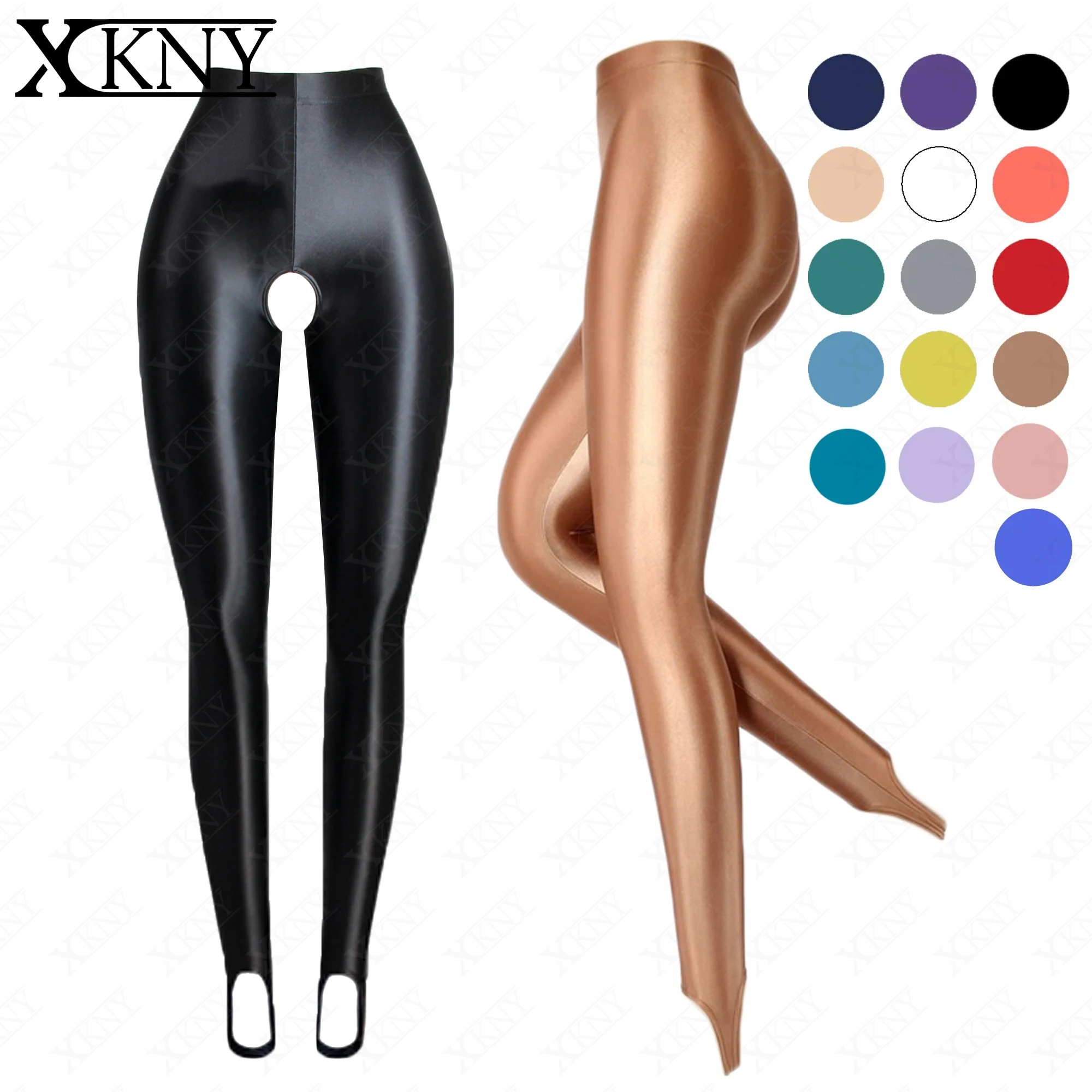 

XCKNY satin glossy Open crotch pants oil smooth opaque pantyhose wet look tights sexy stockings glossy slim high Pedal pants
