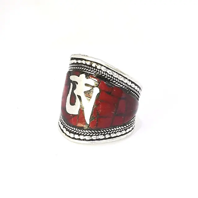 Bague amulette tibétaine OM Mantras pour homme, anneau ouvert en pierre incrustée de cuivre, R018 2