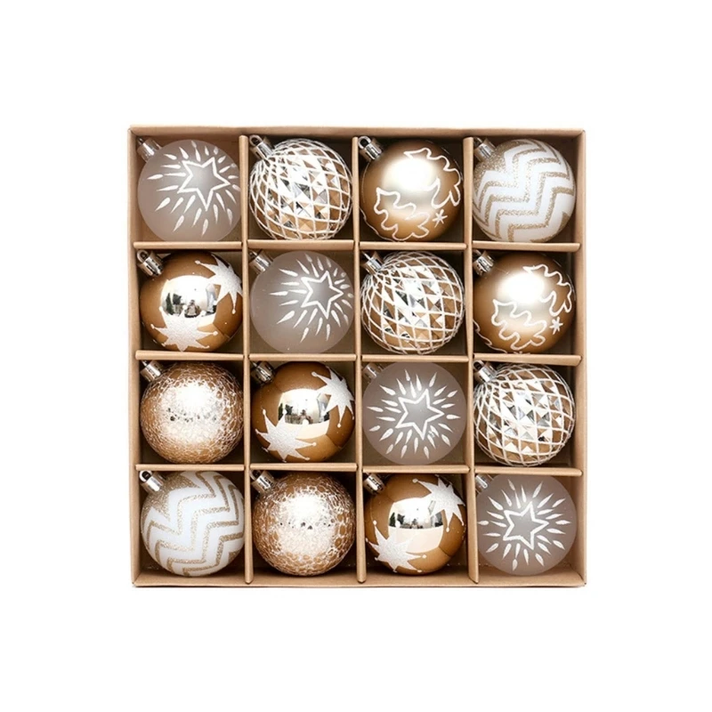 

H55A Pack of 16 Elegant Champagne Gold and White Christmas Balls Ornaments Add Festive to Your Home Decorations