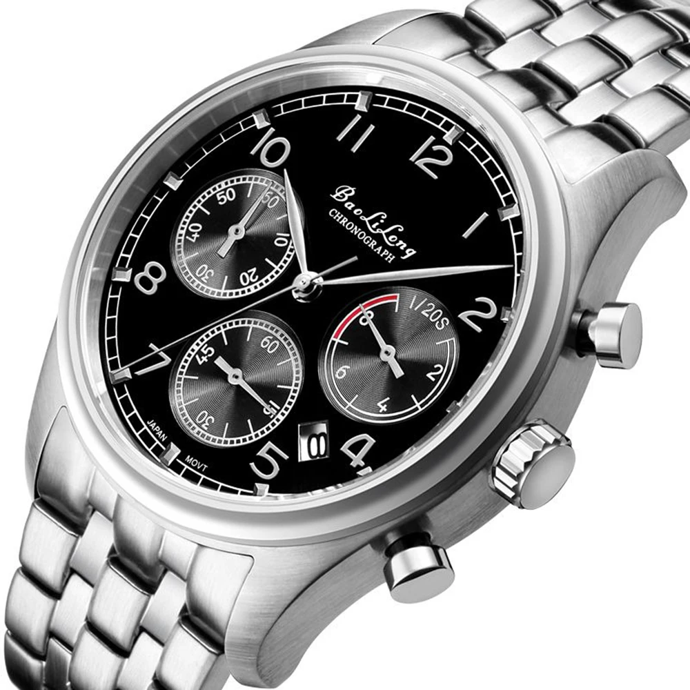 

VK68 Chronograph Watch Men Pilot Watches 42mm Vintage Sports Quartz Wristwatches 1/20 Sec Chrono Clocks BAOLILONG Sapphire Glass
