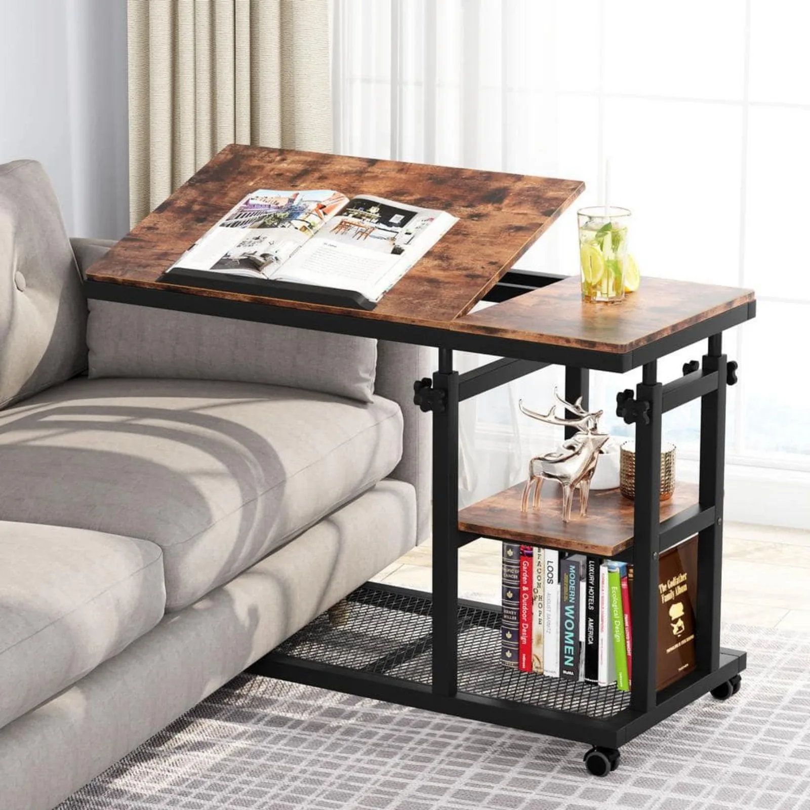 US 31.5 in. Mobile Black Height Adjustable C-shaped Table Particle Board End Table with Wheels and Storage Shelves
US 31.5 in. Mobile Black Height Adjustable C-shaped Table Particle Board End Table with Wheels and Storage Shelves