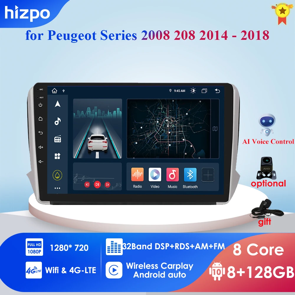 4G LTE Android 10 1 для Peugeot 2008 208 серии 2014-2018 мультимедийный стерео автомобильный DVD-плеер