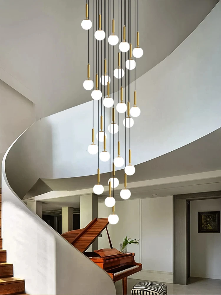 

Современная акриловая Подвесная лампа в виде шара, Золотая люстра в гостиной, вилла, подвесная люстра в стиле лофт, лестница, Подвесная лампа