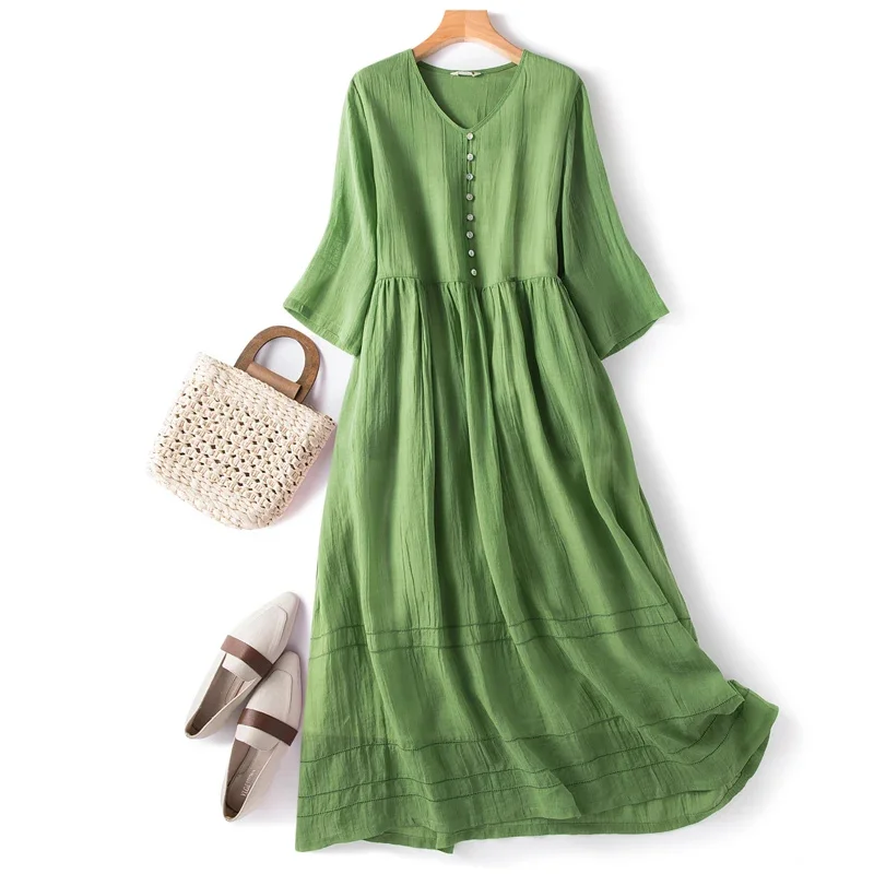 Elegant Solid Maxi Dress Women Vintage Short Slve Dress Summer Casual Harajuku Sundress Loose Cotton Pocket Long Dress
Elegant Solid Maxi Dress Women Vintage Short Slve Dress Summer Casual Harajuku Sundress Loose Cotton Pocket Long Dress