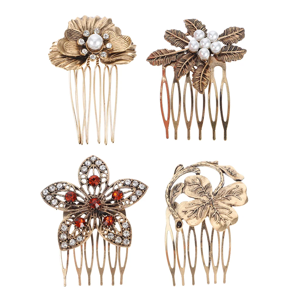 

4 Pcs Hairpin Vintage Style Hair Pins Comb Pearl Headdress Zinc Alloy Accessories Women Hairpins Miss