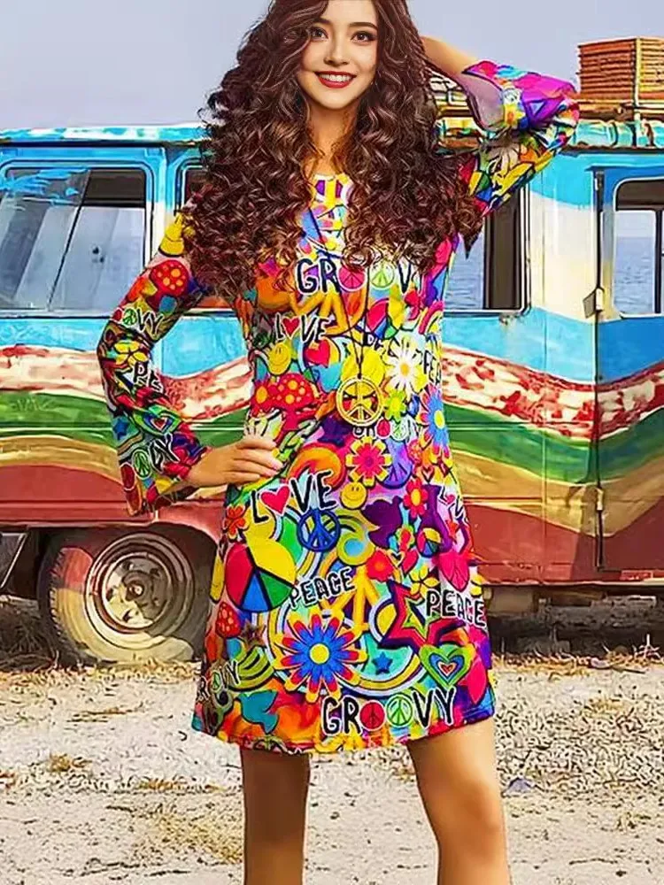 Vintage Color Printed Mini Dresses Women Spring Summer New Flared Long Sleeve O Neck Slim A-line Short Dress Fashion Streetwear
Vintage Color Printed Mini Dresses Women Spring Summer New Flared Long Sleeve O Neck Slim A-line Short Dress Fashion Streetwear