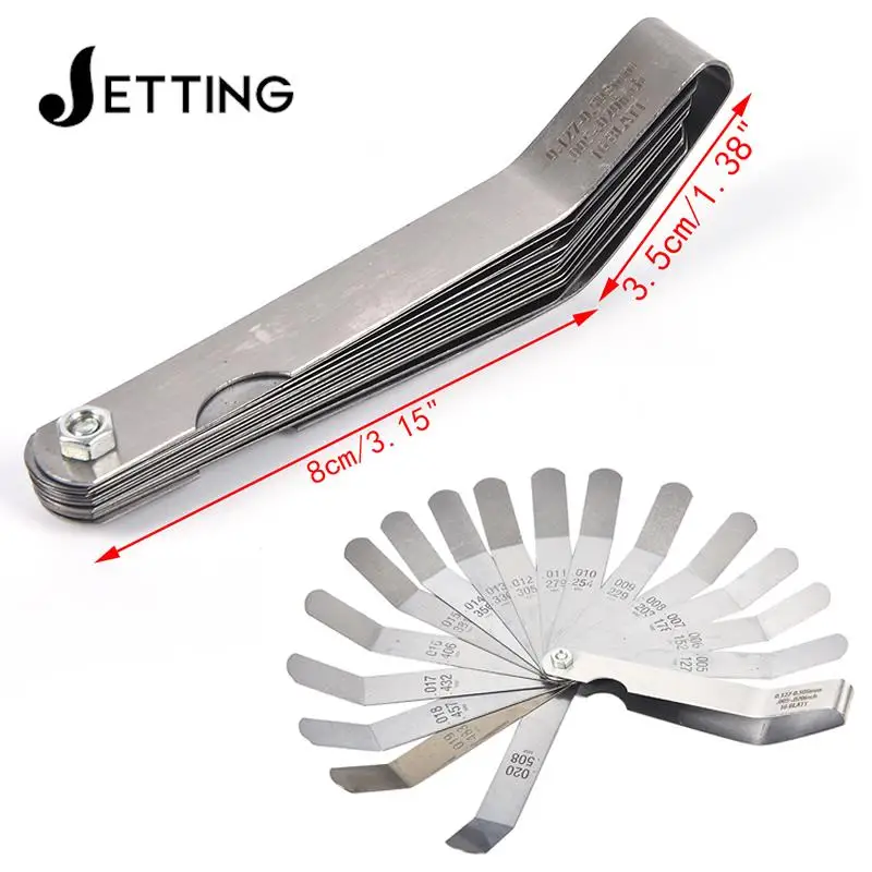 

1 set for 16 Blades Feeler Gauge 0.05 to 1mm Thickness Curved Stainless Steel Gap Metric Filler Feeler Gauge HOT 17 Blades