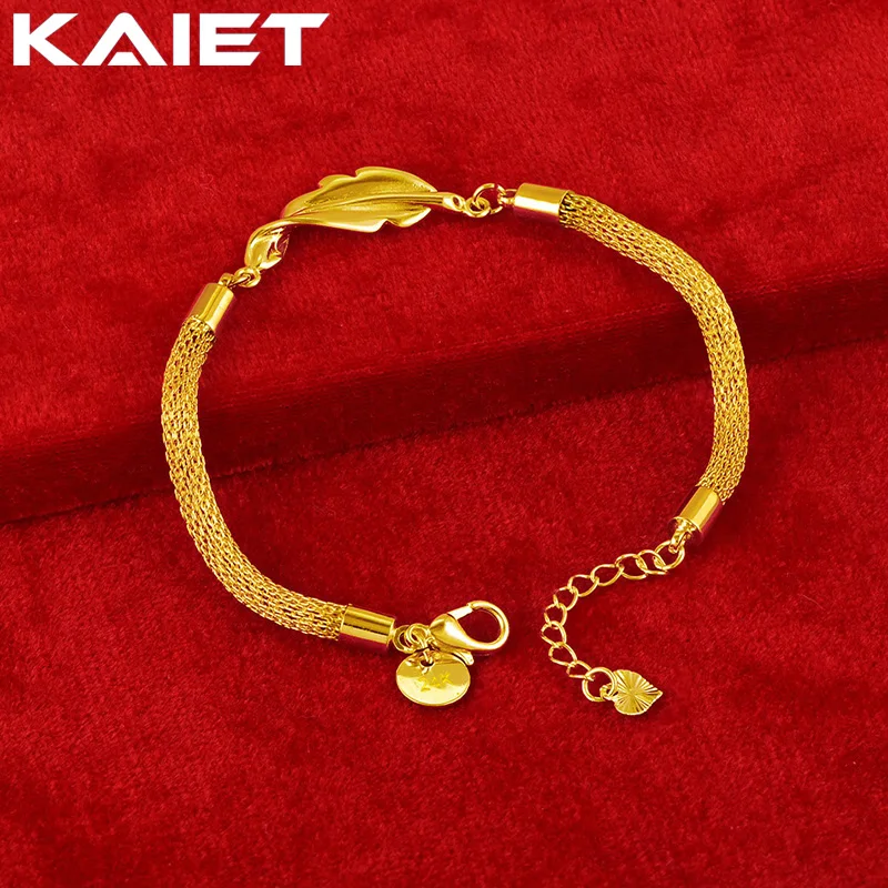 24K Gold Color Leaf Snake Chain Bracelet Accessories Charm For Women Wedding Party Fashion Jewelry
24K Gold Color Leaf Snake Chain Bracelet Accessories Charm For Women Wedding Party Fashion Jewelry