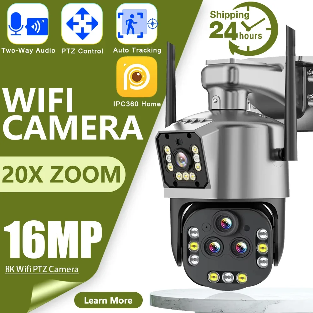

Ultra 16MP 8K WIFI Surveillance Camera Outdoor Four Lens Camera PTZ 20X PTZ Zoom Smart Home Human Tracking Wireless CCTV Camera