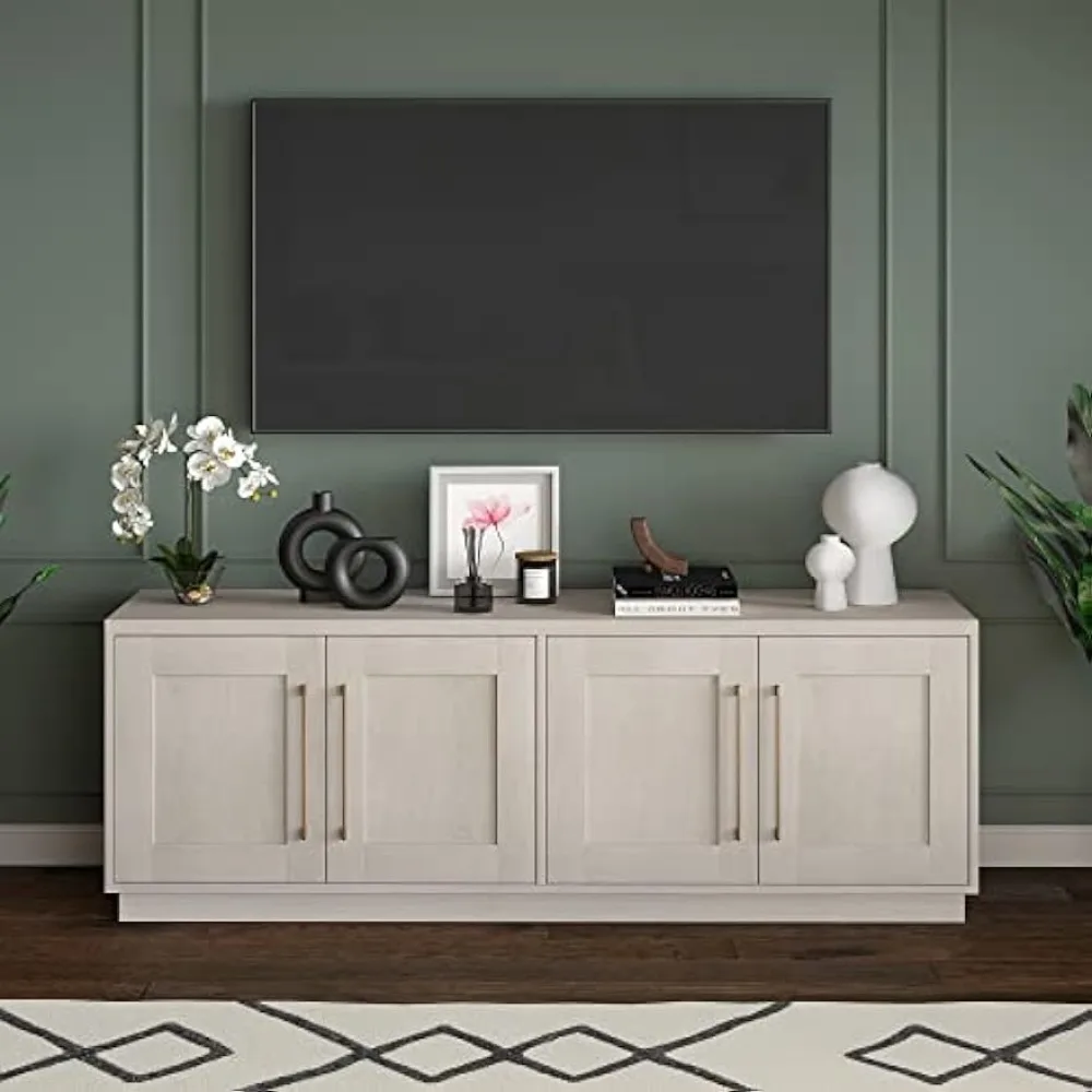 

Minimalist TV cabinet, living room floor standing TV stand with two double door storage cabinets, 68 inches wide, white