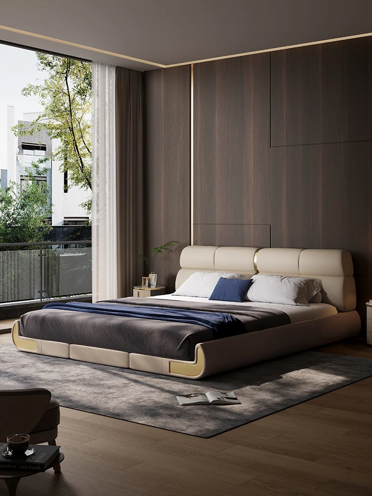 

Роскошная кожаная кровать в итальянском стиле, современная и простая Основная спальня, высококачественная и атмосферная дизайнерская напольная кровать