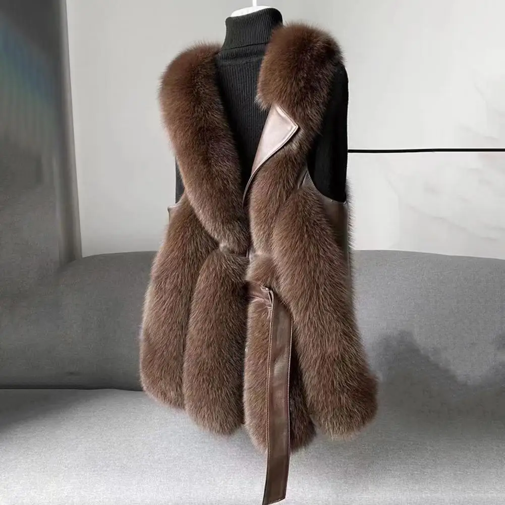 Plush Outerwear Cozy Faux Fur Winter Vest with Belt Closure Leather Patchwork Women's Sleeveless Windproof Waistcoat for Warmth
Plush Outerwear Cozy Faux Fur Winter Vest with Belt Closure Leather Patchwork Women's Sleeveless Windproof Waistcoat for Warmth