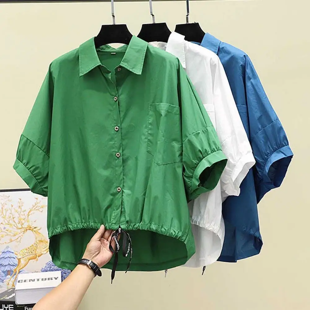 Women T-Shirt Summer Shirt Tops Irregular Back Half Sleeve Buttons Half Placket Drawstring Hem Women Shirt
Women T-Shirt Summer Shirt Tops Irregular Back Half Sleeve Buttons Half Placket Drawstring Hem Women Shirt